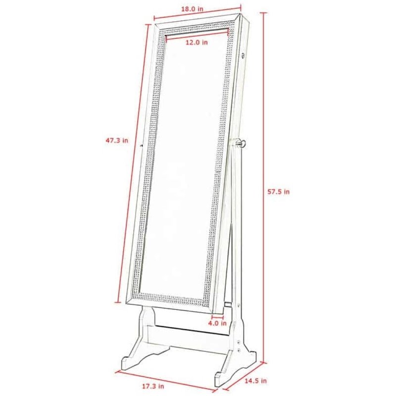 Posh Abigail Full Length Mirror Jewelry Armoire & Makeup Storage in White