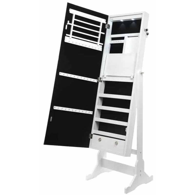 Posh Abigail Full Length Mirror Jewelry Armoire & Makeup Storage in White