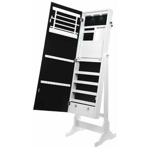 Posh Abigail Full Length Mirror Jewelry Armoire & Makeup Storage in White