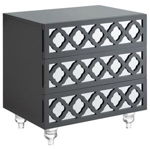 Posh Living Serenity 3-Drawer Mirrored Trellis Pattern Nightstand in Dark Gray