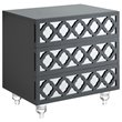 Posh Living Serenity 3-Drawer Mirrored Trellis Pattern Nightstand in Dark Gray