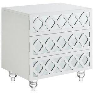 Posh Living Serenity 3-Drawer Mirrored Trellis Pattern Nightstand in White