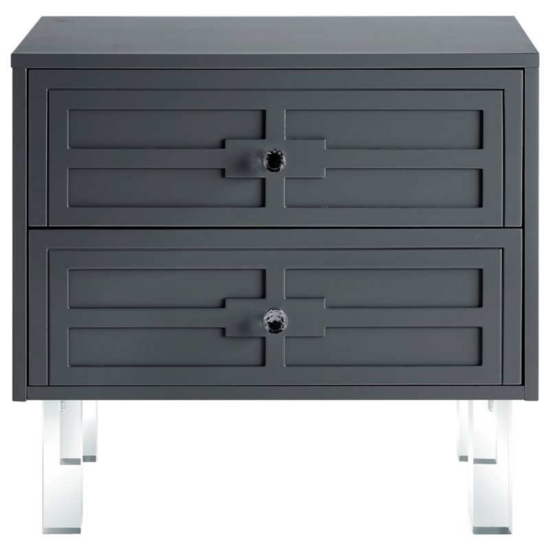 Posh Living Peyton Modern 2-Drawer Nightstand with Lucite Legs in Dark Gray