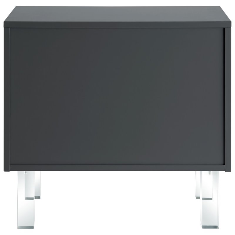 Posh Living Peyton Modern 2-Drawer Nightstand with Lucite Legs in Dark Gray