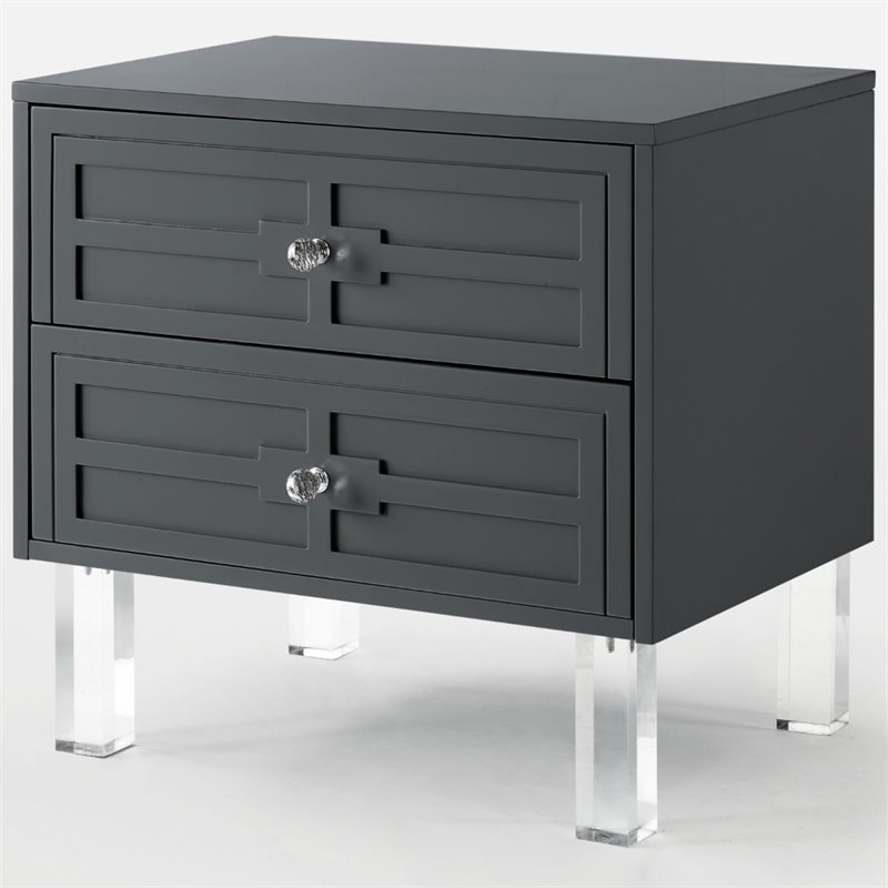 Posh Living Peyton Modern 2-Drawer Nightstand with Lucite Legs in Dark Gray