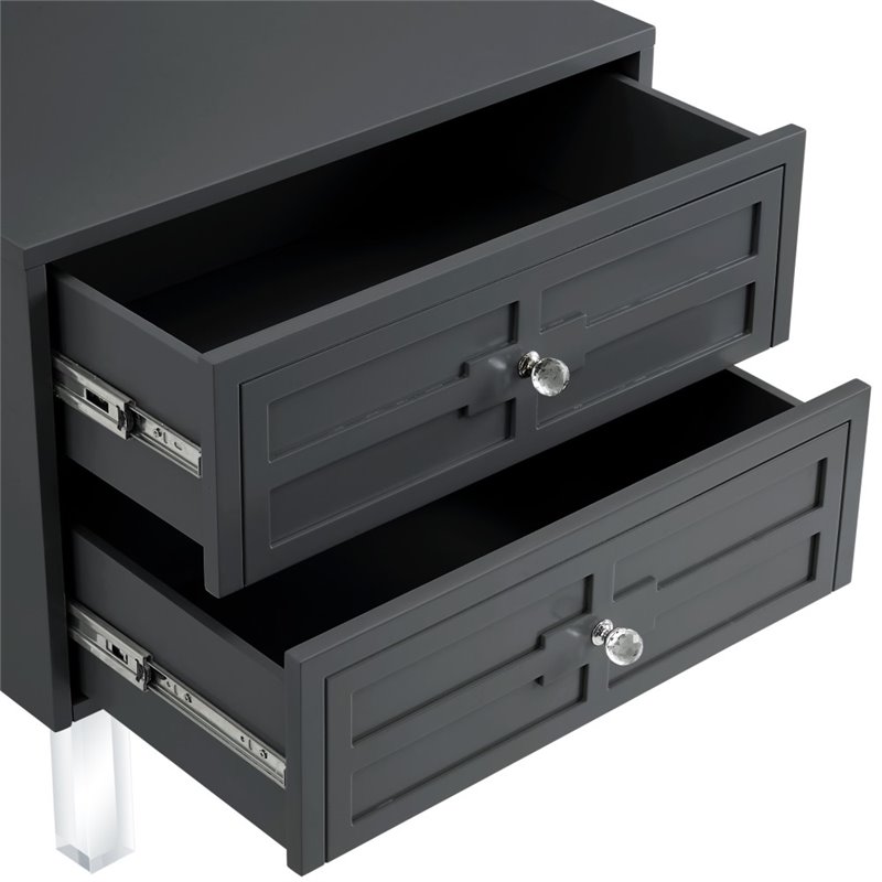 Posh Living Peyton Modern 2-Drawer Nightstand with Lucite Legs in Dark Gray