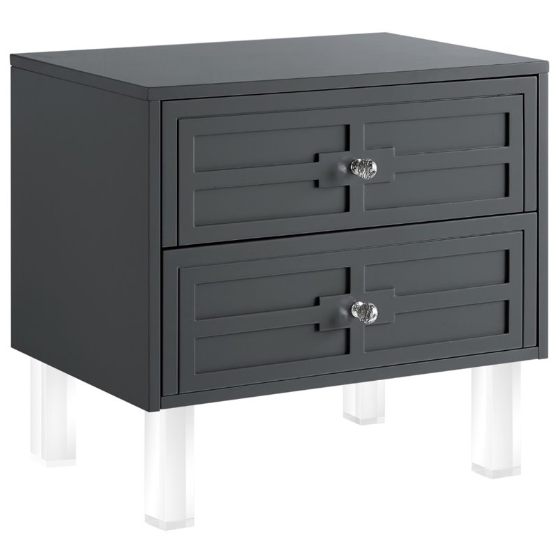 Posh Living Peyton Modern 2-Drawer Nightstand with Lucite Legs in Dark Gray
