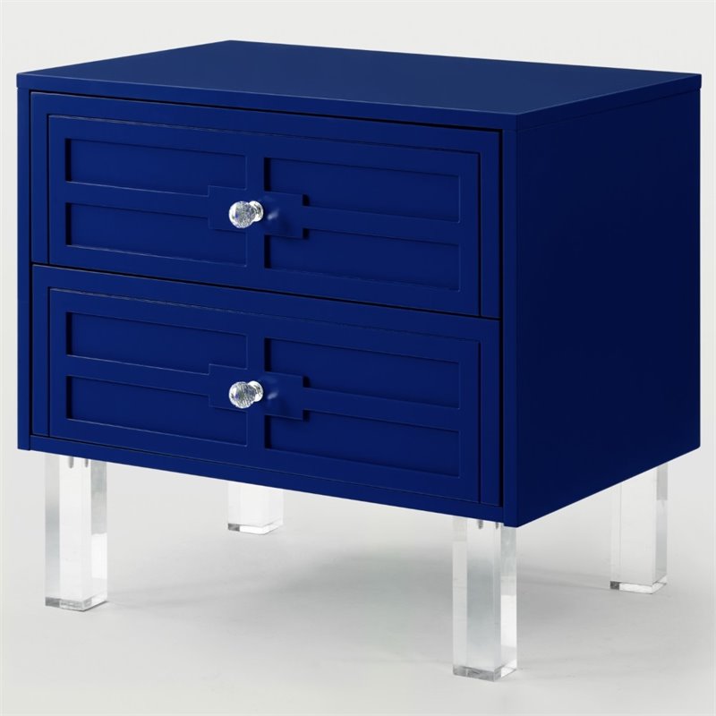 Posh Living Peyton Modern 2-Drawer Nightstand with Lucite Legs in Navy Blue