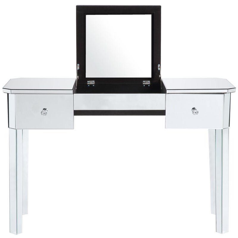 Posh Living Rylee Mirrored Bedroom Vanity with Lift-up Top Jewelry Holder Black