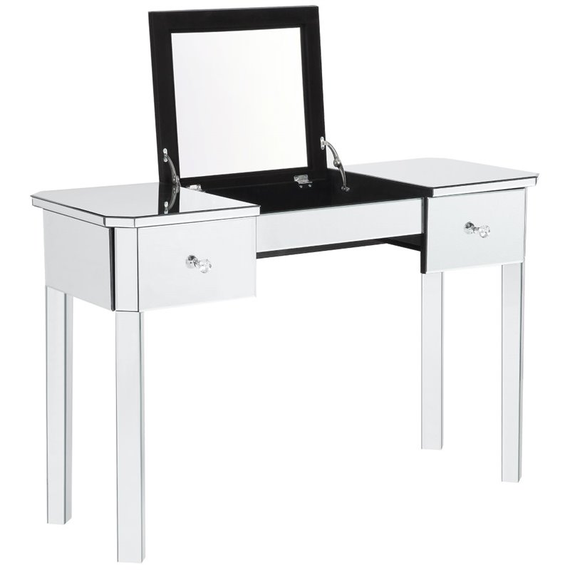 Posh Living Rylee Mirrored Bedroom Vanity with Lift-up Top Jewelry Holder Black