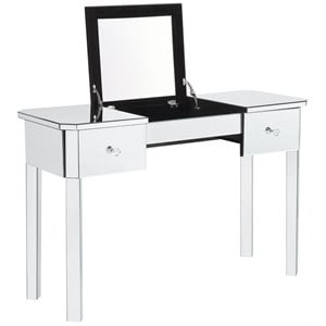 Posh Living Rylee Mirrored Bedroom Vanity with Lift-up Top Jewelry Holder Black