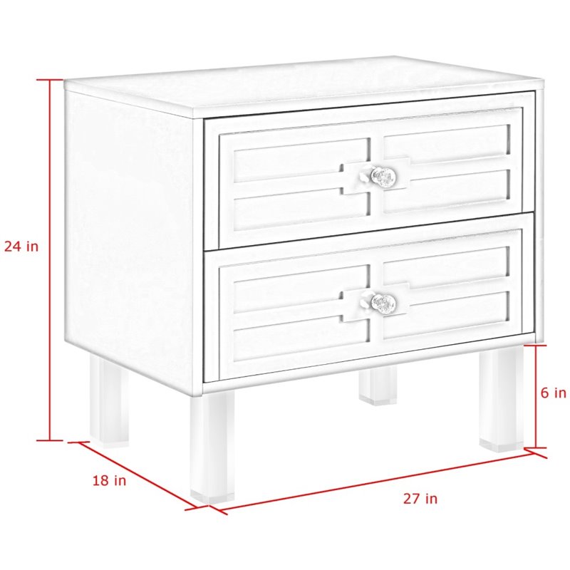 Posh Living Peyton Modern 2-Drawer Nightstand with Lucite Legs in White