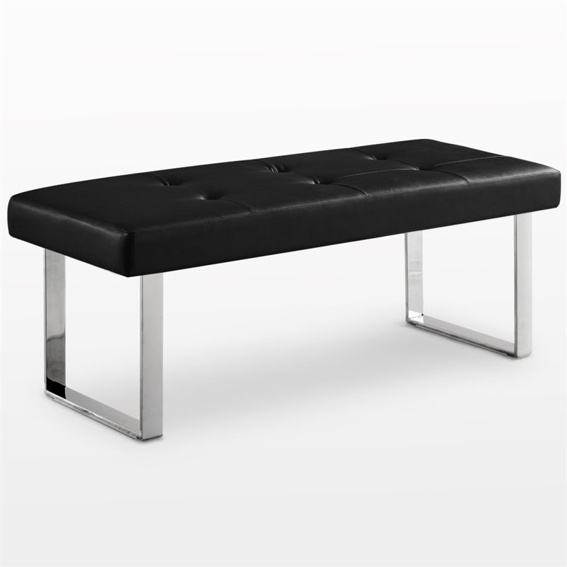 Posh Living Myles Faux Leather Bench with Stainless Steel Legs in Black/Chrome