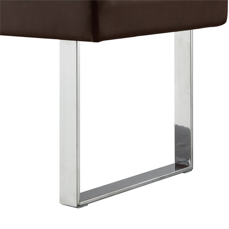 Posh Living Myles Faux Leather Bench with Stainless Steel Legs in Brown/Chrome