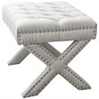 Posh Living Hazel Linen Fabric X-Base Ottoman with Nailhead Trim in Cream/White