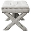 Posh Living Hazel Linen Fabric X-Base Ottoman with Nailhead Trim in Cream/White