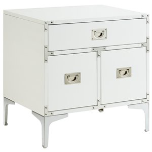 Posh Living Aubree 1-Drawer Nightstand with Corner Brackets in White/Chrome