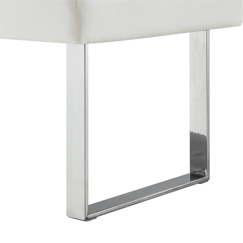 Posh Living Myles Faux Leather Bench with Stainless Steel Legs in White/Chrome
