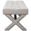 Posh Living Kennedy Tufted Linen Fabric Bench with Nailhead Trim in Cream/White