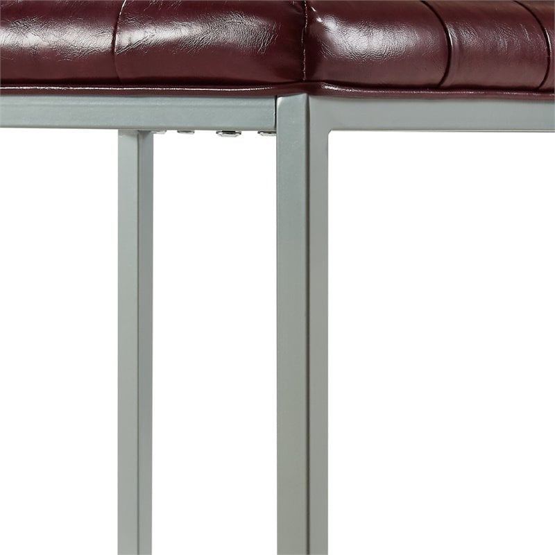 Posh Living Nolan Tufted Faux Leather Cube Ottoman with Metal Frame in Purple