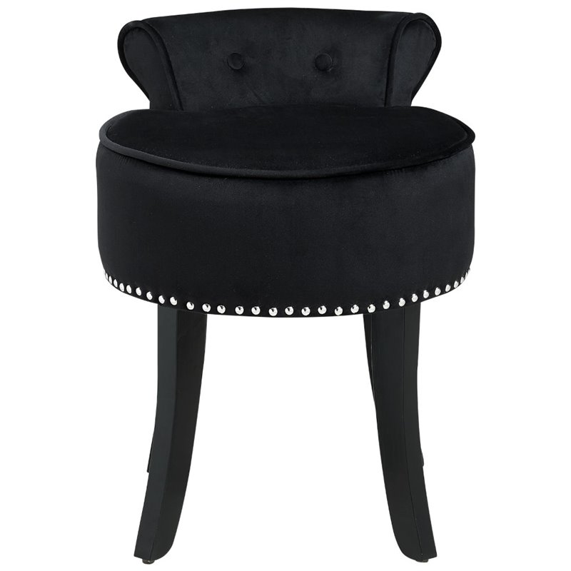 Posh Living Alena Tufted Velvet Vanity Stool with Nailhead Trim in Black