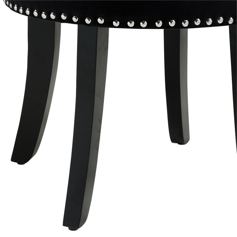Posh Living Alena Tufted Velvet Vanity Stool with Nailhead Trim in Black