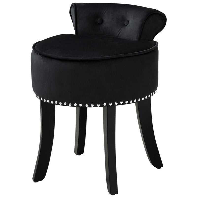 Posh Living Alena Tufted Velvet Vanity Stool with Nailhead Trim in Black