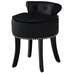 Posh Living Alena Tufted Velvet Vanity Stool with Nailhead Trim in Black