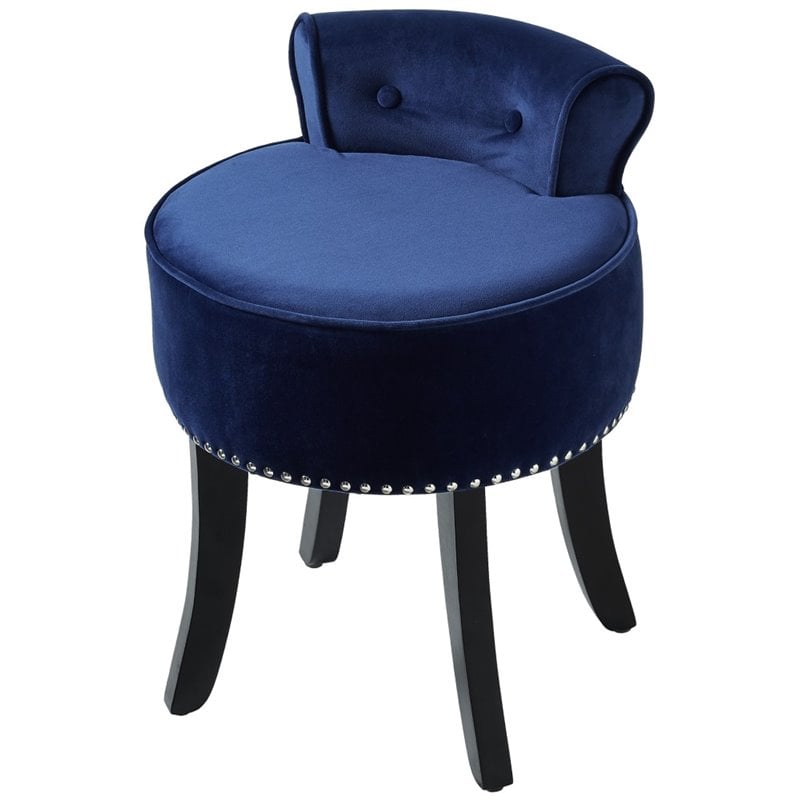Posh Living Alena Tufted Velvet Vanity Stool with Nailhead Trim in Navy Blue