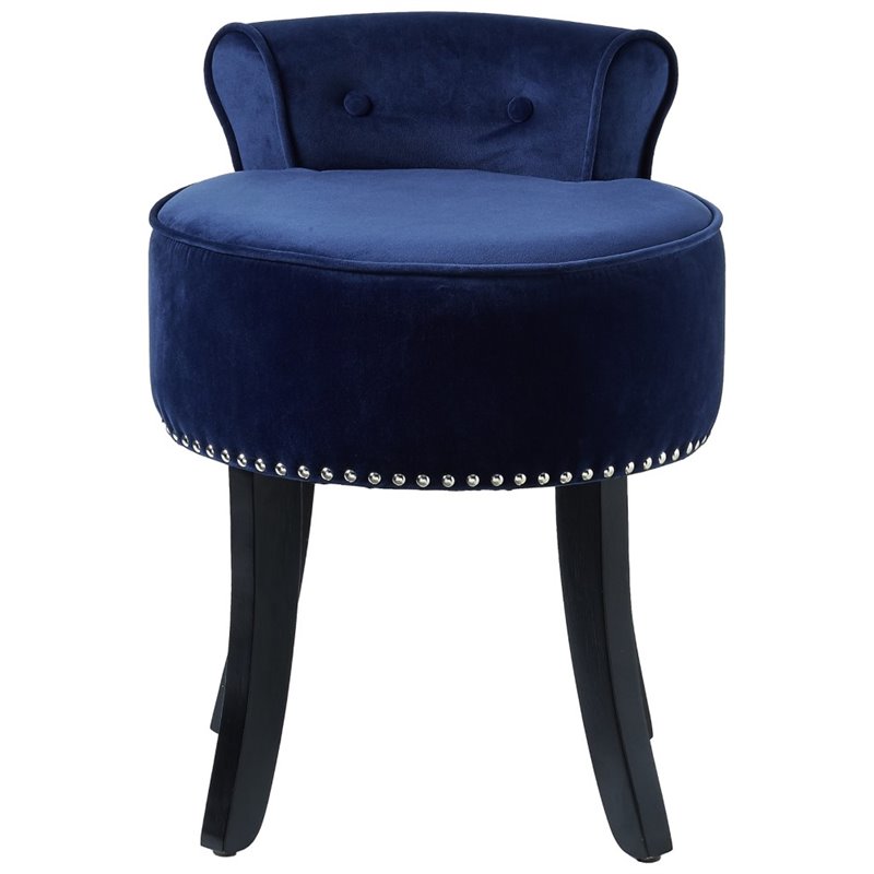 Posh Living Alena Tufted Velvet Vanity Stool with Nailhead Trim in Navy Blue