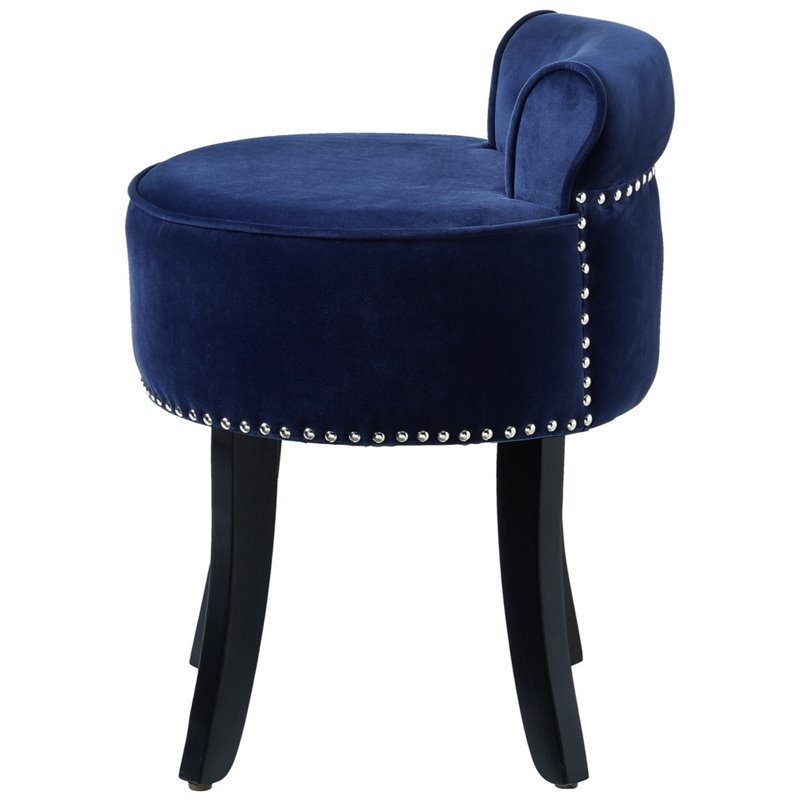 Posh Living Alena Tufted Velvet Vanity Stool with Nailhead Trim in Navy Blue