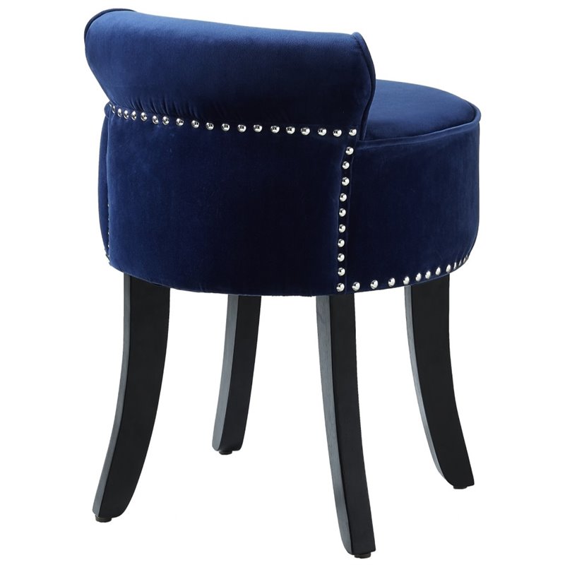 Posh Living Alena Tufted Velvet Vanity Stool with Nailhead Trim in Navy Blue