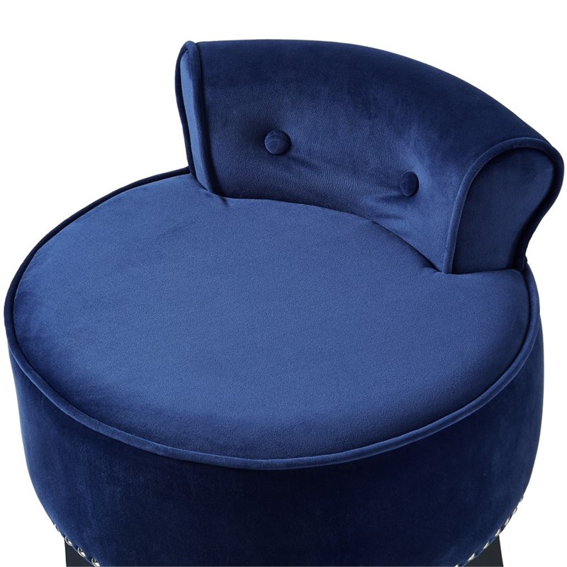 Posh Living Alena Tufted Velvet Vanity Stool with Nailhead Trim in Navy Blue