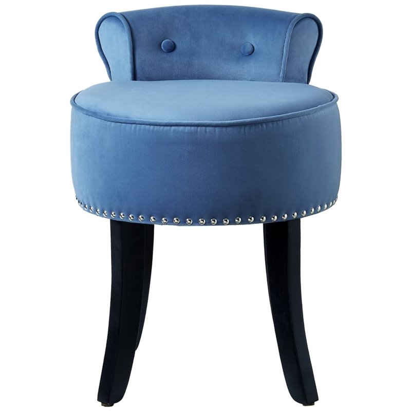 Posh Living Alena Tufted Velvet Vanity Stool with Nailhead Trim in Blue