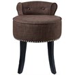 Posh Alena Tufted Linen Fabric Vanity Stool with Nailhead Trim in Brown