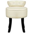 Posh Alena Tufted Linen Fabric Vanity Stool with Nailhead Trim in Cream/White