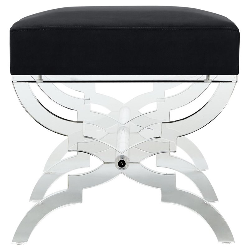 Posh Living Brayden Velvet Upholstered Bench with Acrylic X-Legs in Black