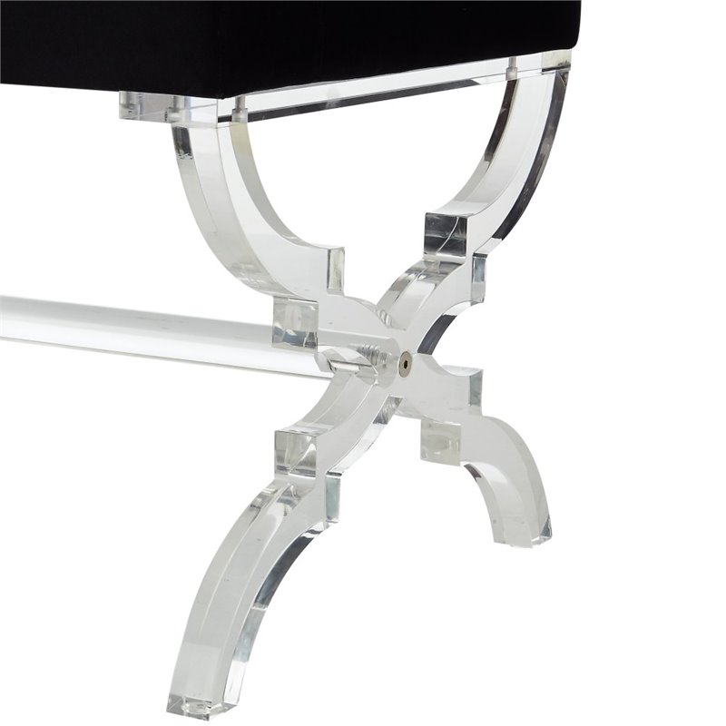 Posh Living Brayden Velvet Upholstered Bench with Acrylic X-Legs in Black