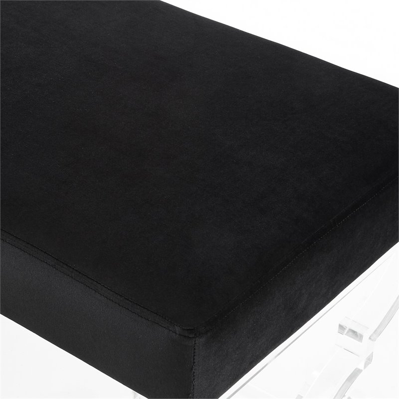 Posh Living Brayden Velvet Upholstered Bench with Acrylic X-Legs in Black