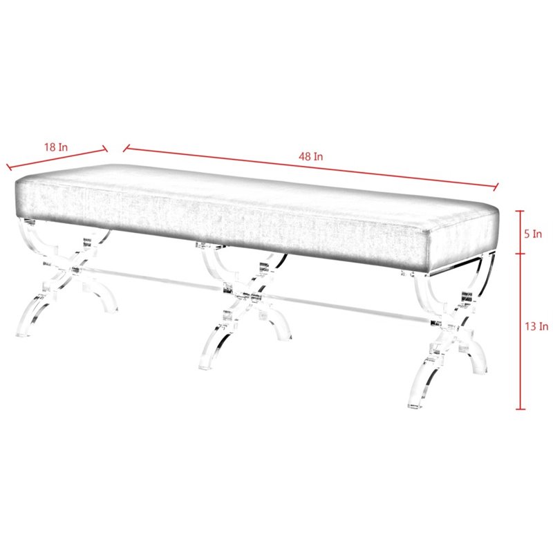 Posh Living Brayden Velvet Upholstered Bench with Acrylic X-Legs in Black