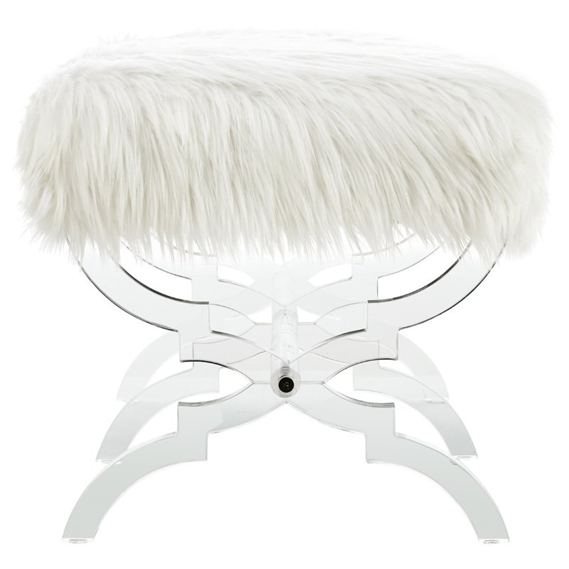 Posh Living Brayden Faux Fur Fabric Upholstered Bench with Acrylic X-Legs Cream