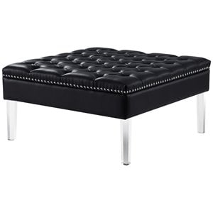 Posh Luke Tufted Faux Leather Oversized Ottoman with Acrylic Legs in Black