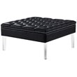 Posh Luke Tufted Faux Leather Oversized Ottoman with Acrylic Legs in Black