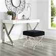 Posh Living Brayden Velvet Upholstered Ottoman with Acrylic X-Legs in Black