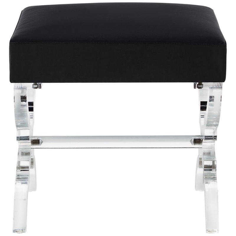 Posh Living Brayden Velvet Upholstered Ottoman with Acrylic X-Legs in Black