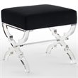 Posh Living Brayden Velvet Upholstered Ottoman with Acrylic X-Legs in Black
