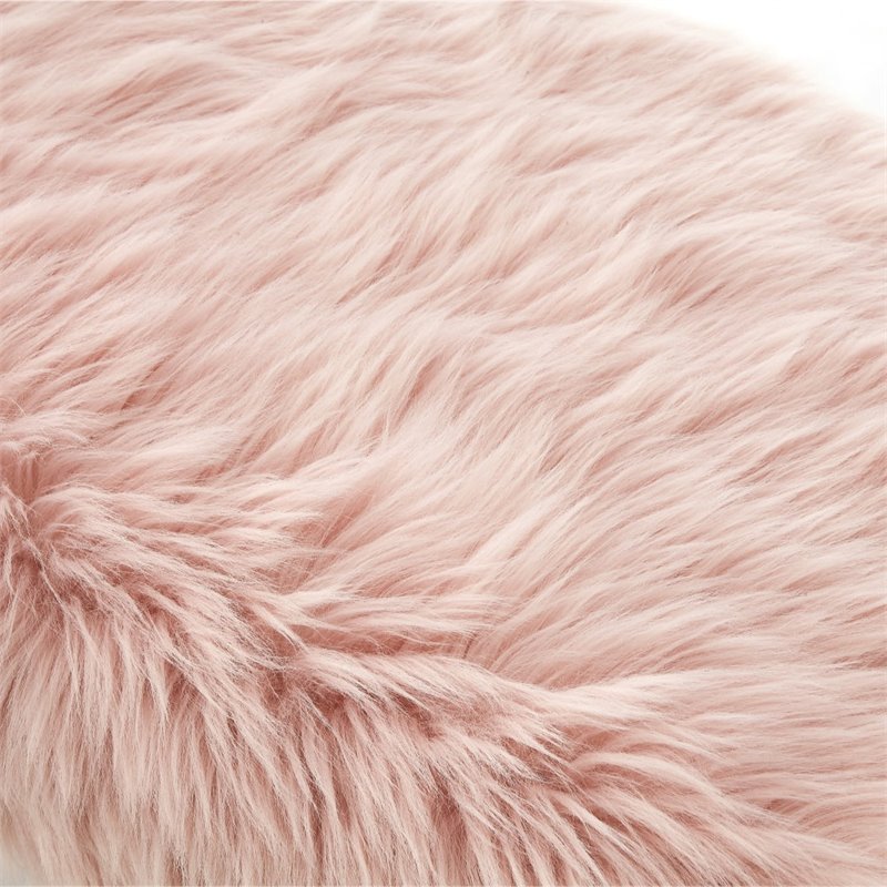 Posh Living Brayden Modern Faux Fur Fabric Ottoman with Acrylic X-Legs in Rose
