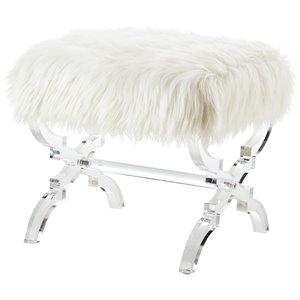 Posh Living Brayden Modern Faux Fur Fabric Ottoman with Acrylic X-Legs in Cream