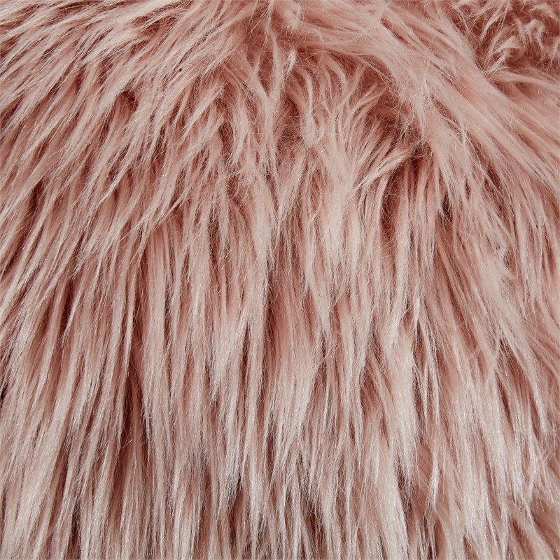 Posh Living Charlie Modern Faux Fur Fabric Ottoman with Acrylic Legs in Pink