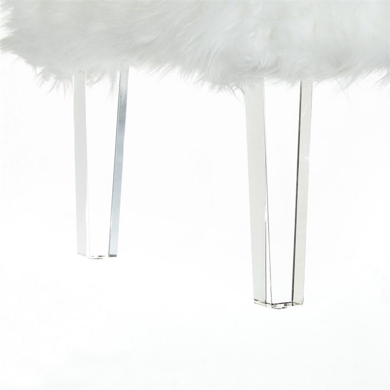 Posh Living Charlie Modern Faux Fur Fabric Ottoman with Acrylic Legs in White